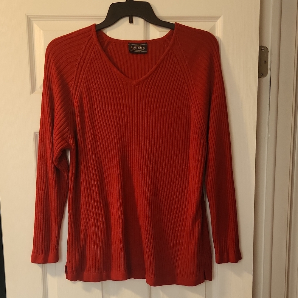Sonoma Women's Red V-Neck Sweater